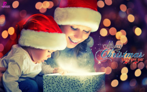 Happy Holidays for Kids Merry Christmas New Year Mother & Child with ...