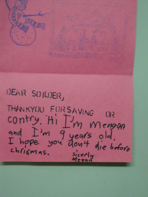 friendly letter my brother received while in Afghanistan