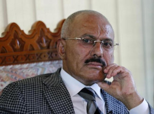Yemen's former President Ali Abdullah Saleh pauses during an interview ...