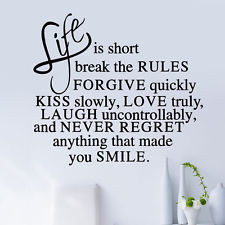 ... Forgive Quickly Kiss Slowly Quote Motto DIY Vinyl Wall Sticker Decals
