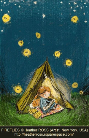 ... stars night walker fireflies art canvas art book reading summer night