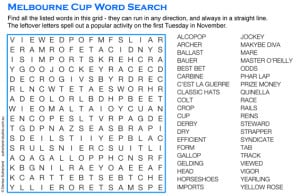 Melbourne Cup Word Search by Denise Sutherland