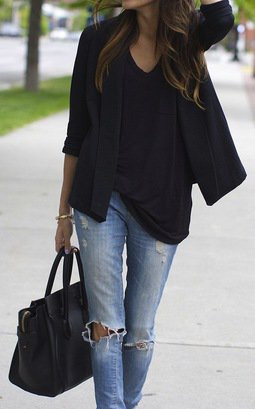 Easy fit black blazor & top pair well with torn jean pants. Savor Home ...