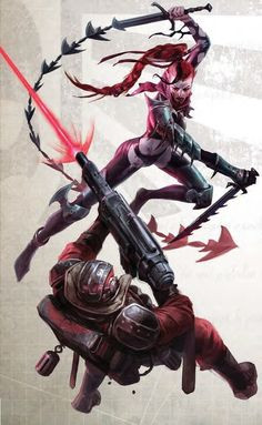 Storm Trooper fighting a Dark Eldar Wych. More
