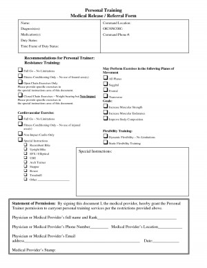 Personal Training Medical Release Referral Form picture