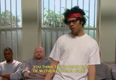 Moss as a Bad Boy on S4E5 of IT Crowd. Click on the picture for more ...