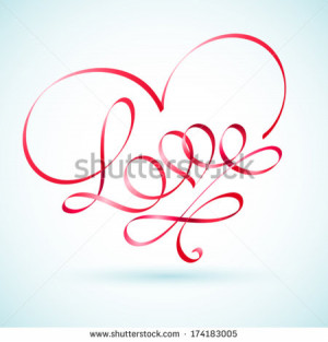 Love word ribbon in a shape of a heart - stock vector
