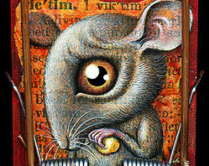 ... animal print. Macabre painting, mousetrap oddity curiosity 4.5x10
