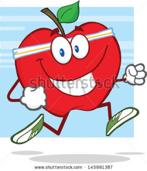 Healthy Red Apple Character Jogging. Vector EPS 10 - stock vector