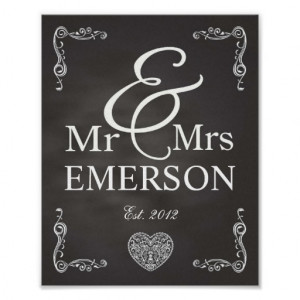 Chalkboard - Mr & Mrs custom name Posters