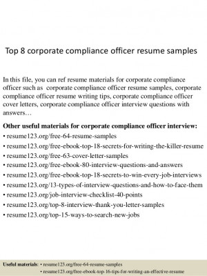 Top 8 corporate compliance officer resume samples