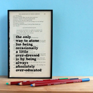 Oscar Wilde Funny Quote on Upcycled Framed Book Page