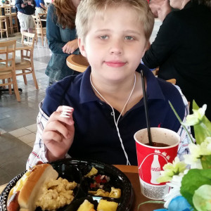Teddy enjoying his lunch after riding #WickedCyclone and SkyScreamer ...