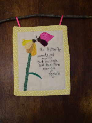 Wall quilt, butterfly with flower, Butterfly quote