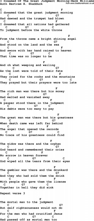 ... Dreamed Of The Great Judgment Morning-Hank Williams lyrics and chords