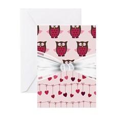 Pink Whimsical Owls Greeting Cards for