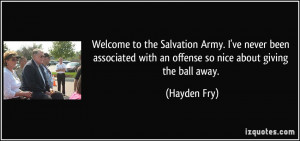 Welcome to the Salvation Army. I've never been associated with an ...