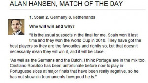 Changing his mind? Hansen only has three picks for the semi finals as ...