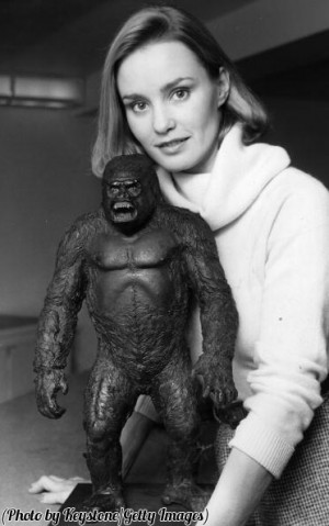 young Jessica Lange with a model of King Kong, 1976.