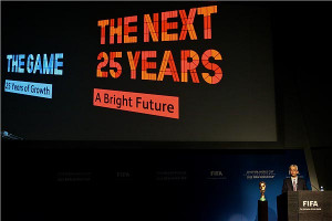 Soccer Federation president Sunil Gulati rehearses his remarks ...