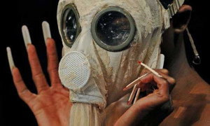 Gas mask model is a picture of a face wearing a gas mask.