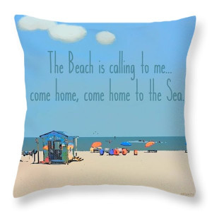 ... Beach Quote - Come Home To The Sea Throw Pillow by Rebecca Korpita