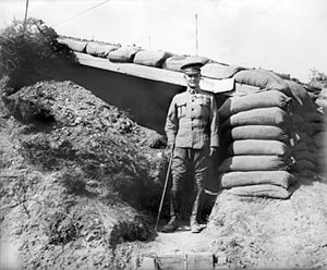 ... General Sir William Birdwood outside his dugout at Anzac. [AWM G00761