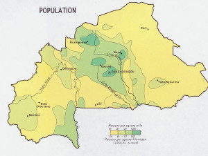 Descripción: Mapa de población Burkina Faso Upper Volta -1968.