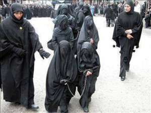muslim girls being lead off in chains to meet their