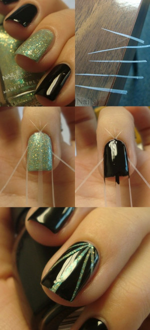 Simple Scotch Tape Rays manicure with step-by-step tutorial