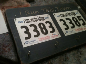 Running Race Bibs Medals Triathlon Marathon Ironman rustic board sign