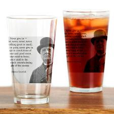 Never Give In Churchill Quote Drinking Glass for