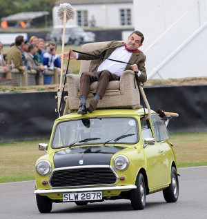 Action replay for Mr Bean as he takes another spin on TOP of his Mini ...