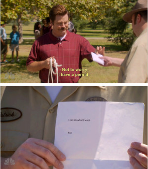 Ron Swanson says to cop, 