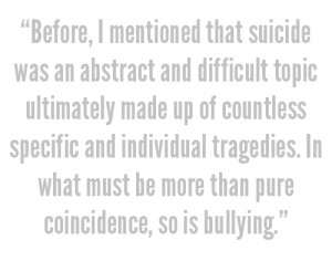 ... that Bully discusses suicide; it’s that it does so recklessly