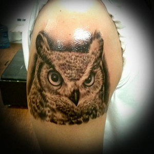 Black And Grey Owl Tattoo...