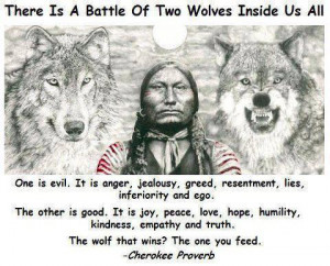 Battle Of Two Wolves Inside Us All. One is Evil. It's anger, jealousy ...