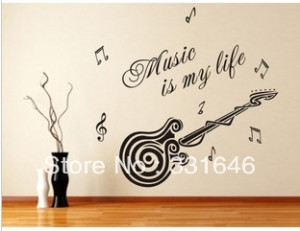 Music Guitar PVC WORDS QUOTE Wall Stickers for bedroom Wall mural ...