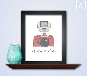 Vintage Pink Camera Printable Art Quote - Smile Quote - Photographer ...