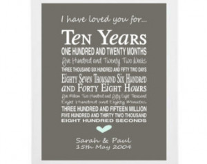 10th anniversary gift - personalise d anniversary print- anniversary ...