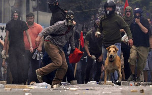 Sausage during protests in Athens in 2010 Photo: AP