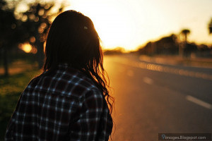 Sad, lonely, alone, girl, sunset, road