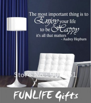 ]-AUDREY HEPBURN wall Quote -Enjoy Your Life Wall Decal Sticker Quote ...