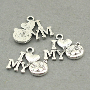 Love My Cat Sign Quote Charms Antique Silver 8pcs base metal beads ...
