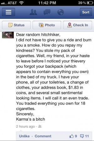 Yep, karma is a bitch. Especially that instant kind Funny Chat Picture