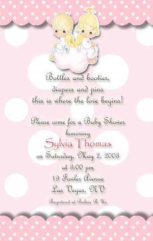 Angels Precious Moments Baby Shower Invitations Pink and Polka Dots