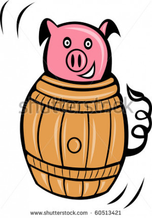 Drawings Pig Sitting Bbq Barrel Stock Illustration