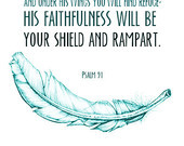 Scripture Art Bible Verse Feathers Psalm 91
