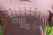 ... With My Peeps Humor Funny Quote Brown Graphic T-Shirt Size Medium