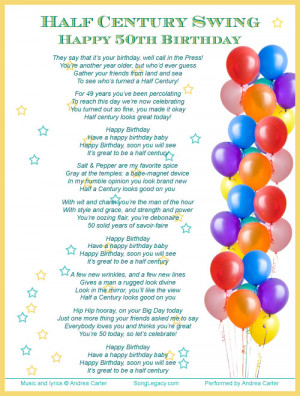 Lyric sheet for original song to celebrate a man's 50th Birthday